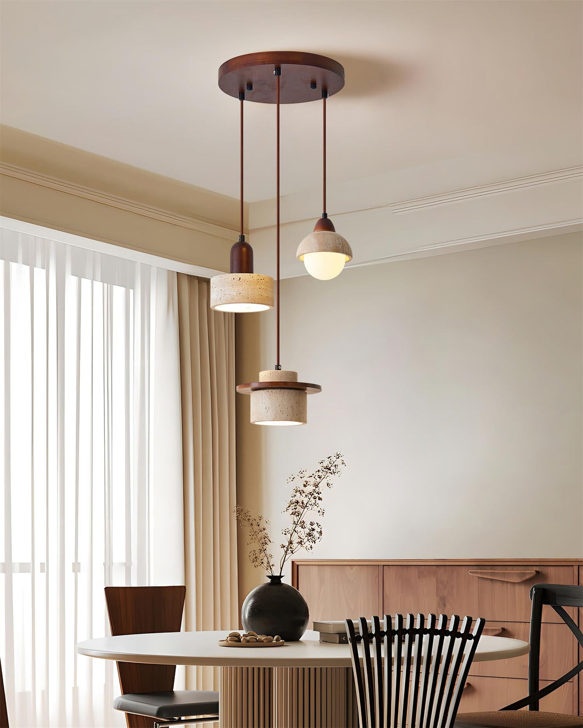 Eluno Pendant Lamp Set Multi-Light Travertine-Neutral Decor
