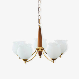 Lustra Lustre en Verre, Bois et Laiton Vintage