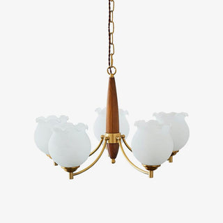 Lustra Lustre en Verre, Bois et Laiton Vintage