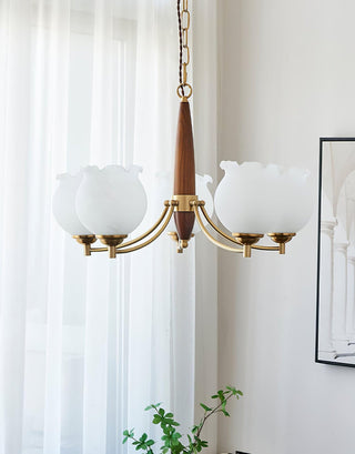 Lustra Lustre en Verre, Bois et Laiton Vintage