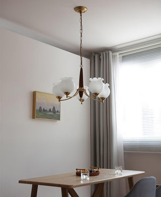 Lustra Lustre en Verre, Bois et Laiton Vintage