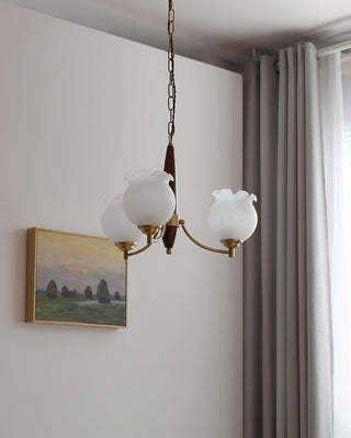 Lustra Lustre en Verre, Bois et Laiton Vintage