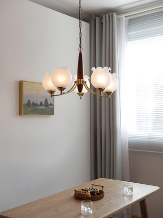 Lustra Lustre en Verre, Bois et Laiton Vintage