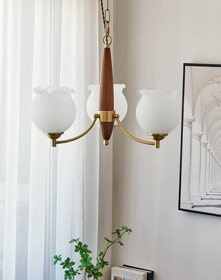 Lustra Lustre en Verre, Bois et Laiton Vintage