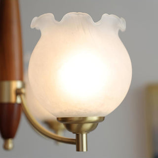 Lustra Lustre en Verre, Bois et Laiton Vintage