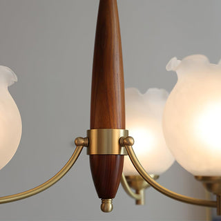 Lustra Lustre en Verre, Bois et Laiton Vintage