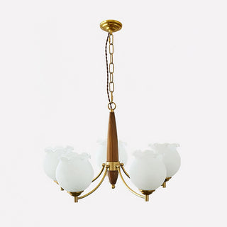Lustra Lustre en Verre, Bois et Laiton Vintage