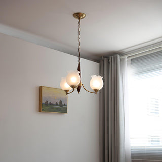 Lustra Lustre en Verre, Bois et Laiton Vintage
