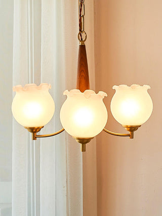 Lustra Lustre en Verre, Bois et Laiton Vintage