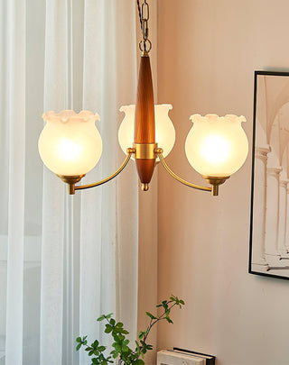 Lustra Lustre en Verre, Bois et Laiton Vintage