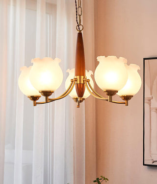 Lustra Lustre en Verre, Bois et Laiton Vintage