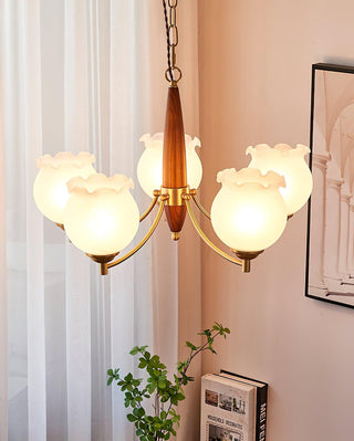 Lustra Lustre en Verre, Bois et Laiton Vintage