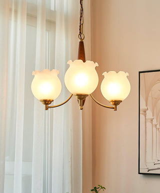 Lustra Lustre en Verre, Bois et Laiton Vintage