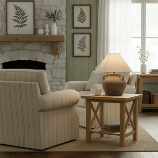 Two Handled Ceramic Jar Table Lamp-Neutral Decor