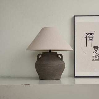 Two Handled Ceramic Jar Table Lamp-Neutral Decor