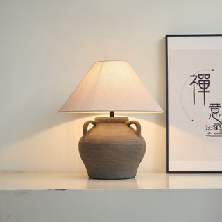 Two Handled Ceramic Jar Table Lamp-Neutral Decor