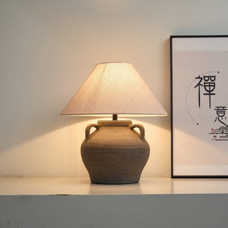 Two Handled Ceramic Jar Table Lamp-Neutral Decor