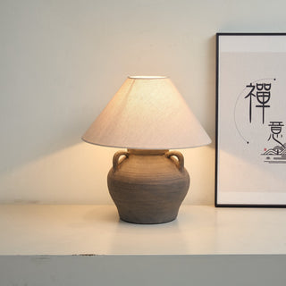 Two Handled Ceramic Jar Table Lamp-Neutral Decor