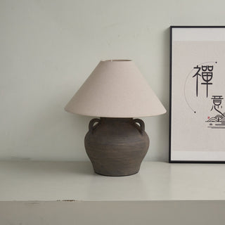 Two Handled Ceramic Jar Table Lamp-Neutral Decor