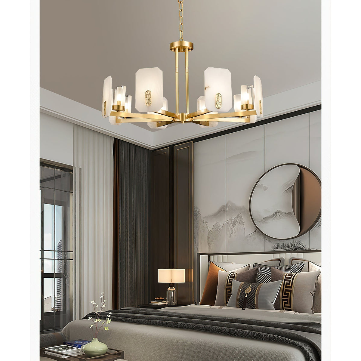 Aursorion Lustre Laiton Albâtre Luxe Postmoderne