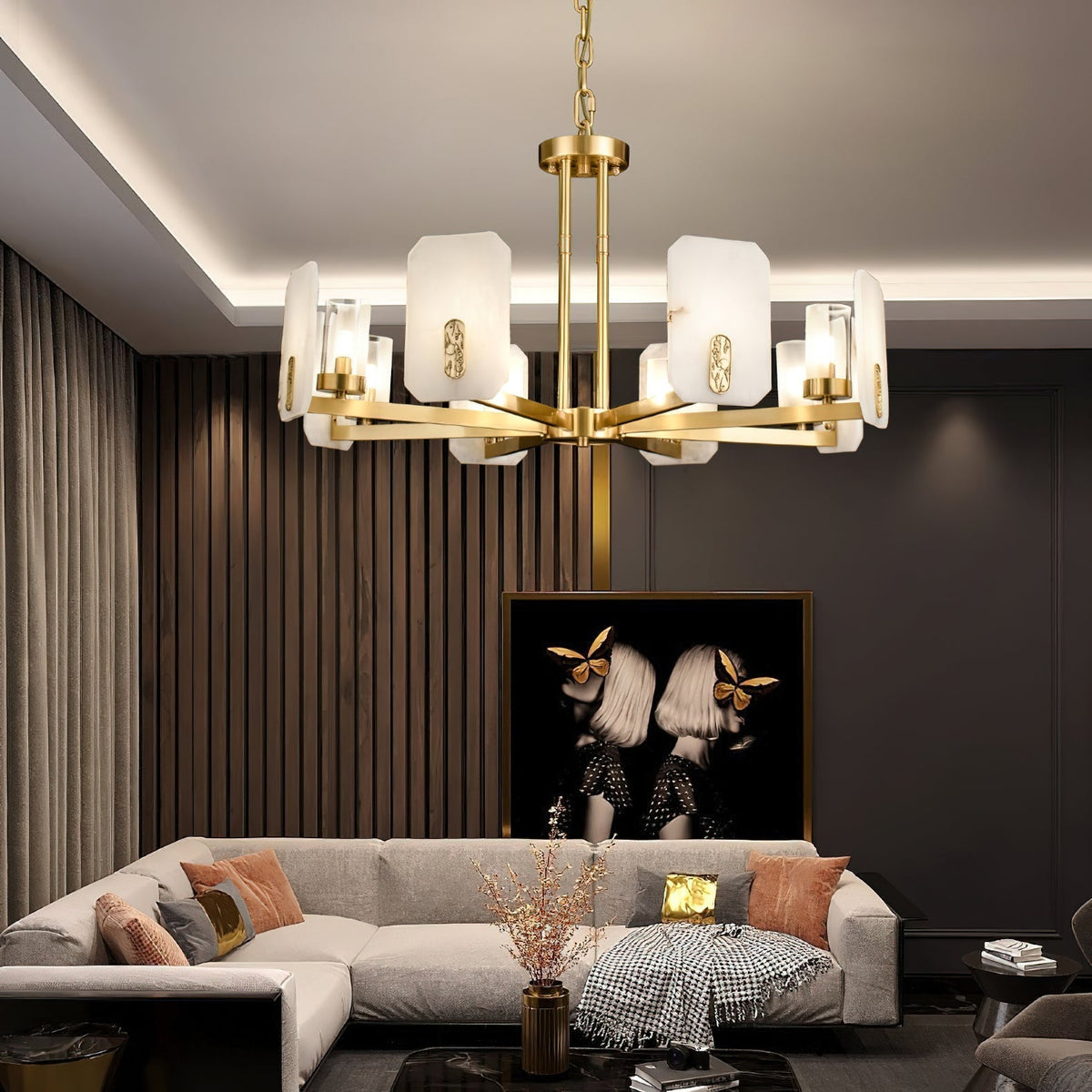 Aursorion Lustre Laiton Albâtre Luxe Postmoderne