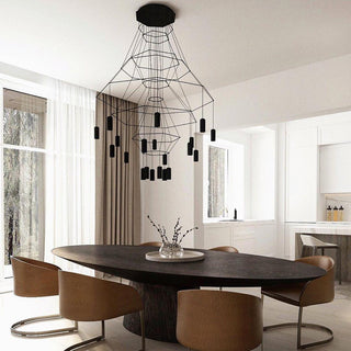 Lustra Lustre Lignes Noir Structure Métallique LED