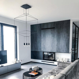 Lustra Lustre Lignes Noir Structure Métallique LED