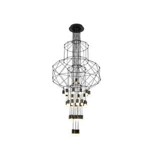 Lustra Lustre Lignes Noir Structure Métallique LED