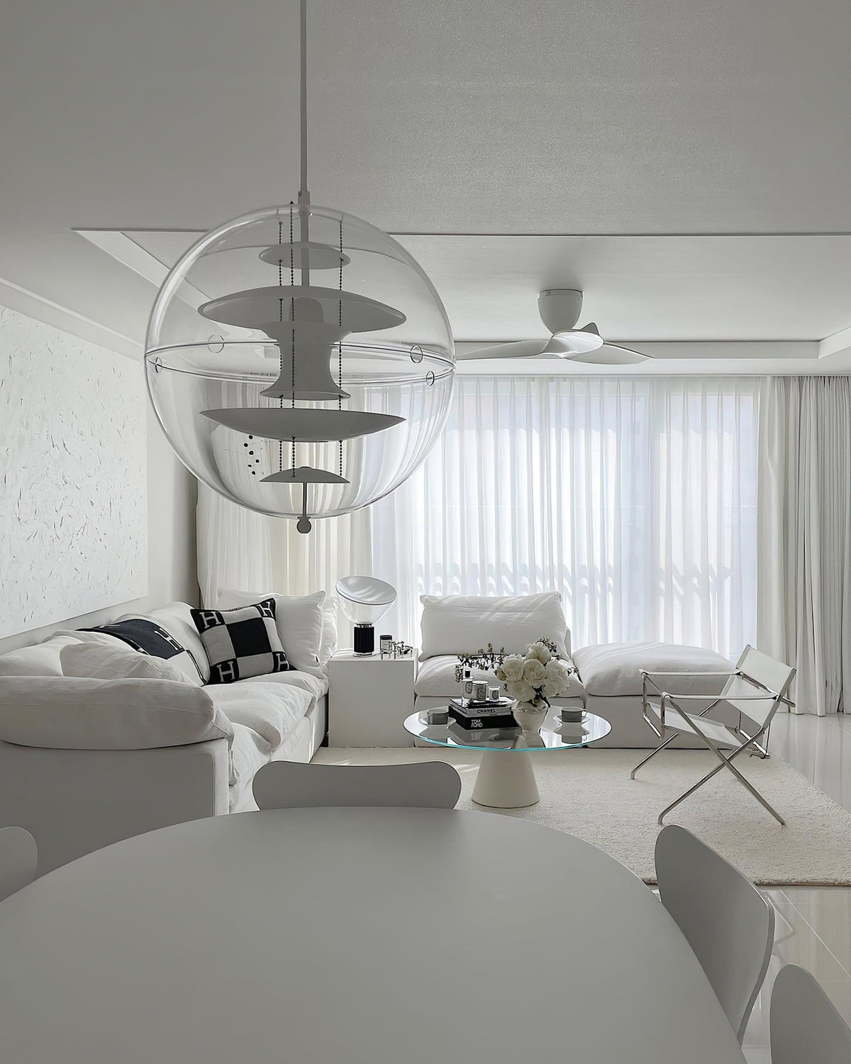 Pendant Lamp Floating Geometric Layers Clear Globe Futuristic Modern-Neutral Decor