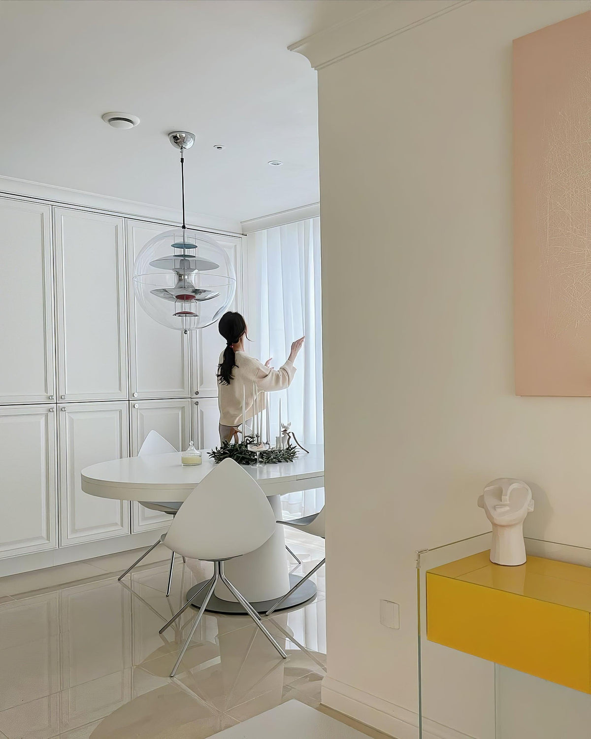 Pendant Lamp Floating Geometric Layers Clear Globe Futuristic Modern-Neutral Decor