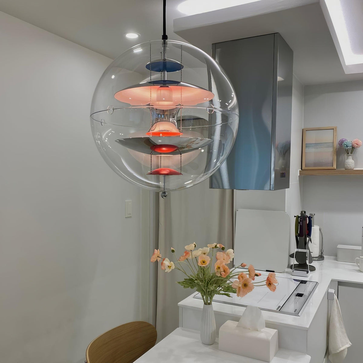 Pendant Lamp Floating Geometric Layers Clear Globe Futuristic Modern-Neutral Decor