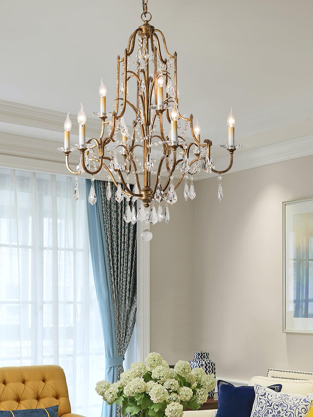 Valius Lustre en Fer Cristal Candelabre Vintage