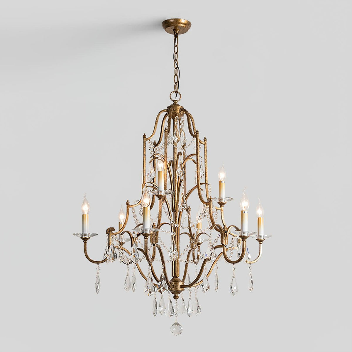 Valius Lustre en Fer Cristal Candelabre Vintage