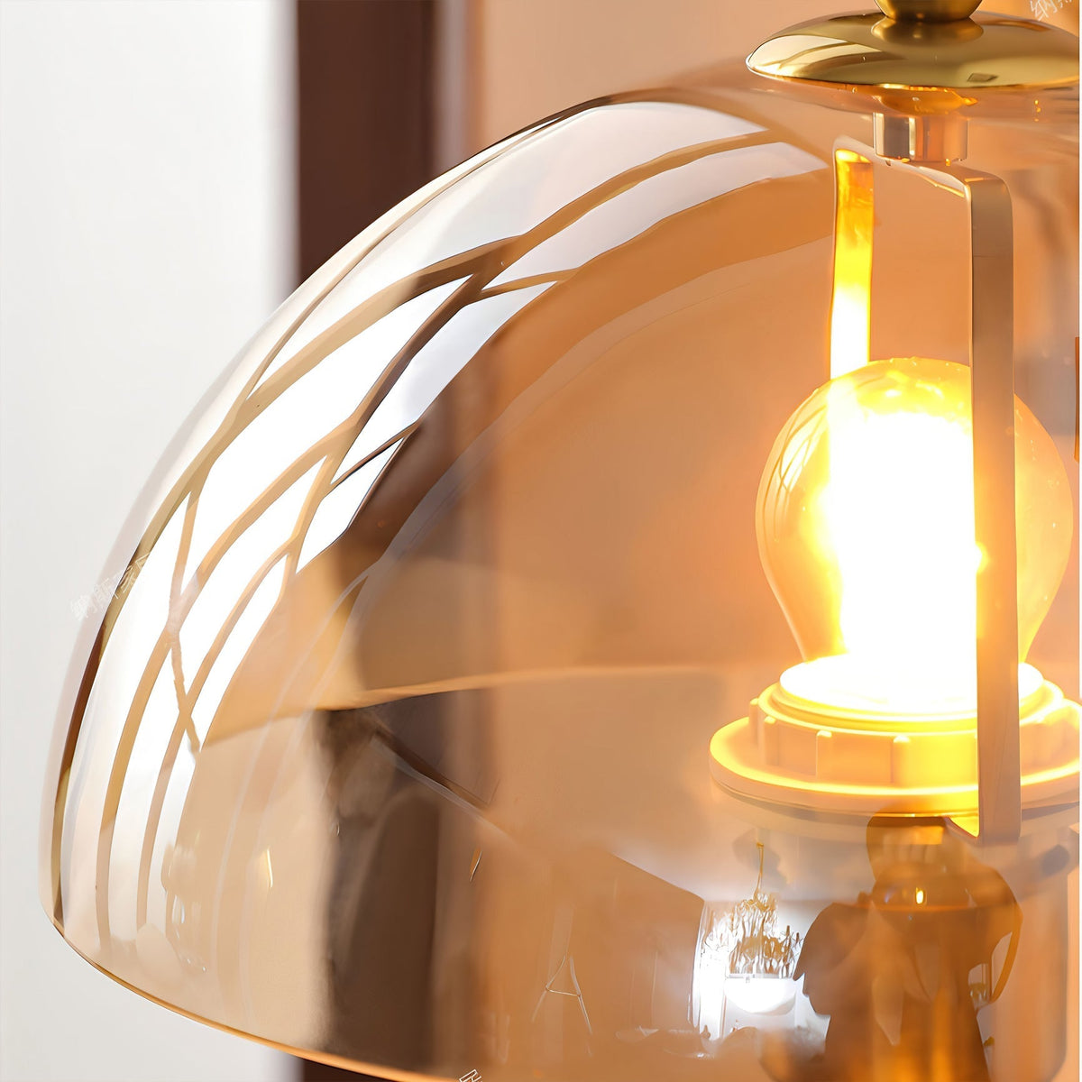Top-down view of the Valeska Table Lamp's amber glass dome.