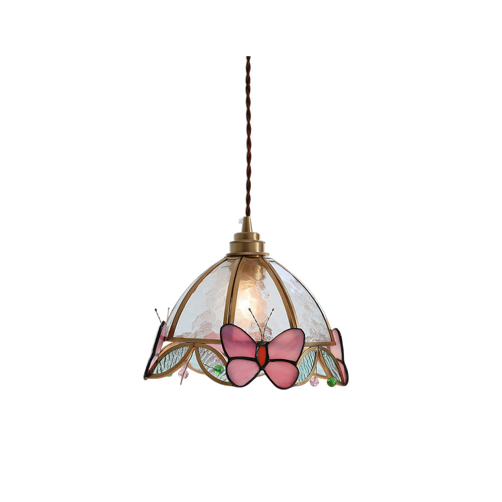 Valinte stained-glass butterfly pendant light hanging in a room.