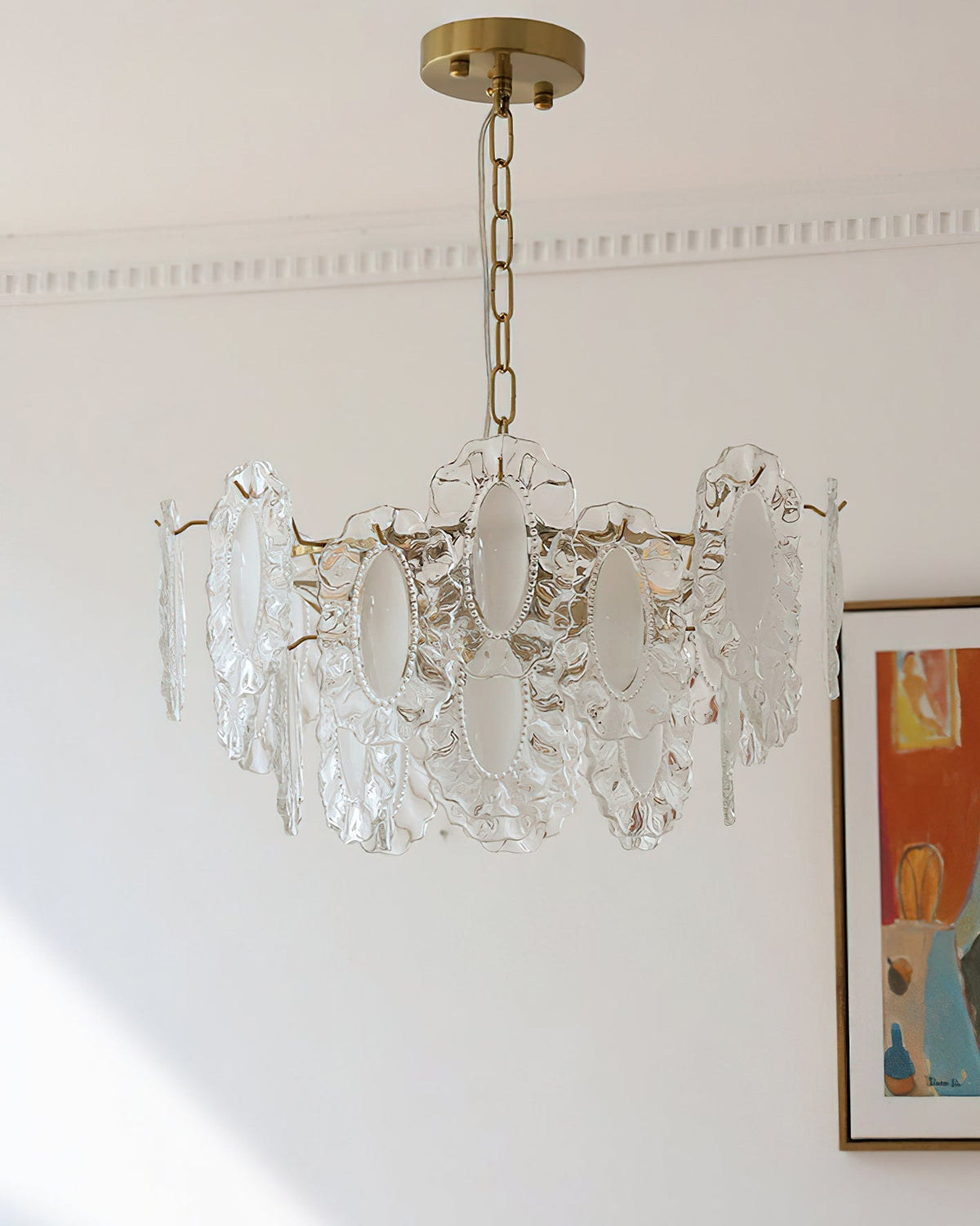 Large size Varvara Glass Chandelier (23.6" diameter) in a spacious room.