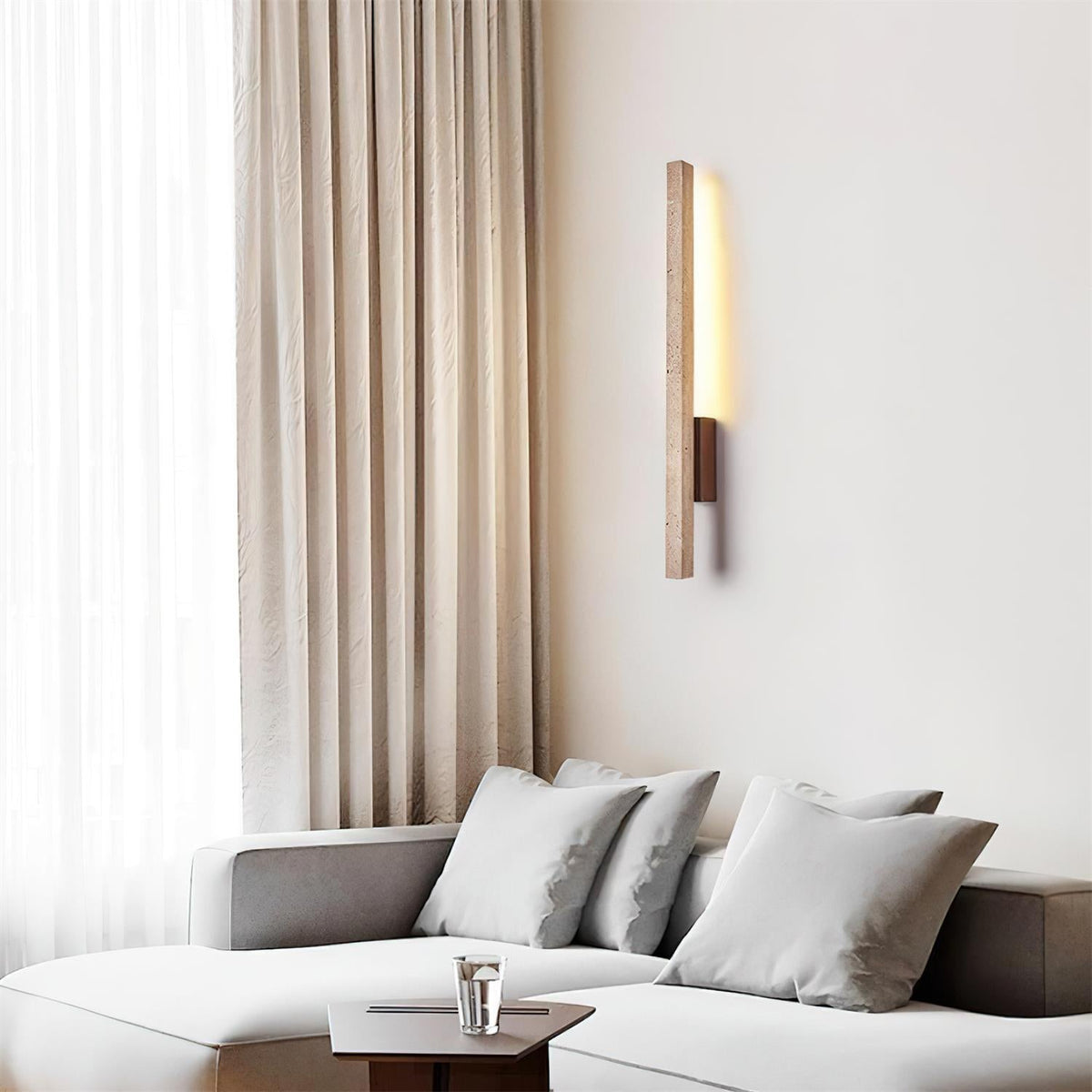Corvella Wall Lamp Slim Linear Travertine Minimalist-Neutral Decor