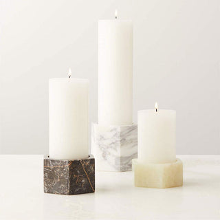 Vela Cube Marble Candle Holder-Neutral Decor