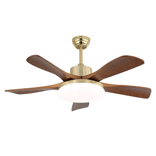 Plafonnier ventilateur Elara moderne en laiton et bois