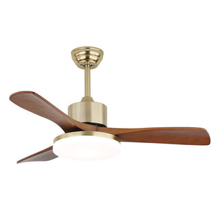 Plafonnier ventilateur Elara moderne en laiton et bois
