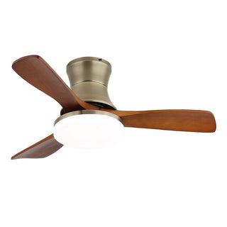 Plafonnier ventilateur Elara moderne en laiton et bois