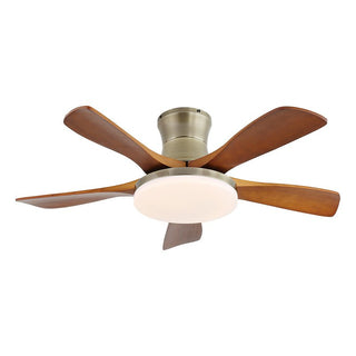 Plafonnier ventilateur Elara moderne en laiton et bois