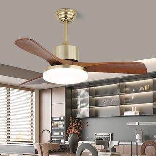 Plafonnier ventilateur Elara moderne en laiton et bois