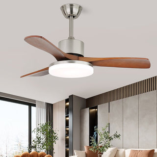 Plafonnier ventilateur Elara moderne en laiton et bois