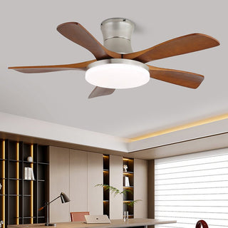 Plafonnier ventilateur Elara moderne en laiton et bois