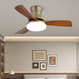 Plafonnier ventilateur Elara moderne en laiton et bois