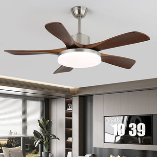 Plafonnier ventilateur Elara moderne en laiton et bois