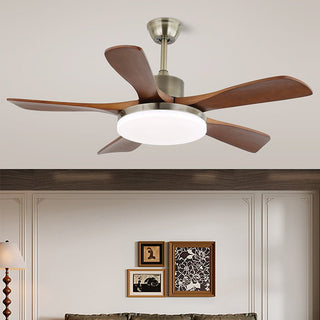 Plafonnier ventilateur Elara moderne en laiton et bois