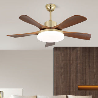 Plafonnier ventilateur Elara moderne en laiton et bois