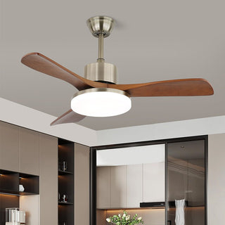 Plafonnier ventilateur Elara moderne en laiton et bois